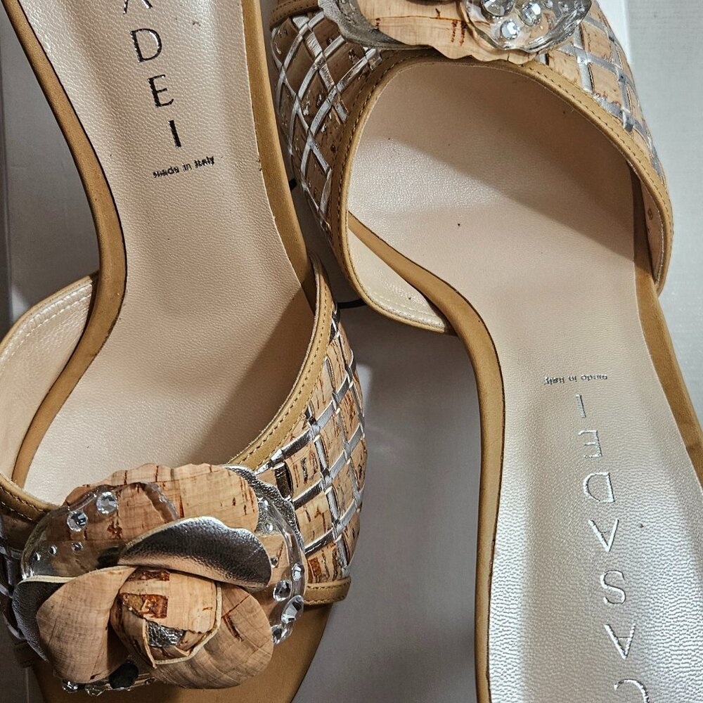 Casadei Lamb/cork open toe mule